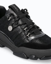 Leather sneakers with trekking-style laces - Black | Pinko