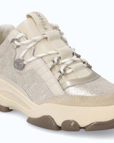 Laminated suede sneakers with trekking-style laces - Beige | Pinko