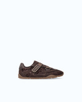 Suede and sequin sneakers with hook-and-loop fastening - Brown | Pinko