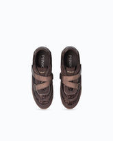 Suede and sequin sneakers with hook-and-loop fastening - Brown | Pinko