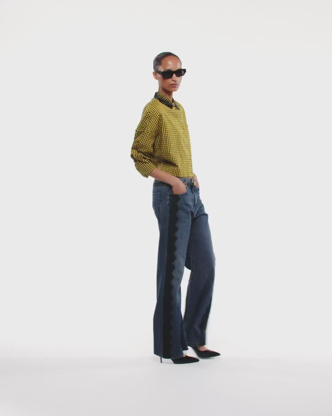 Wide-leg jeans with lace trim | Pinko